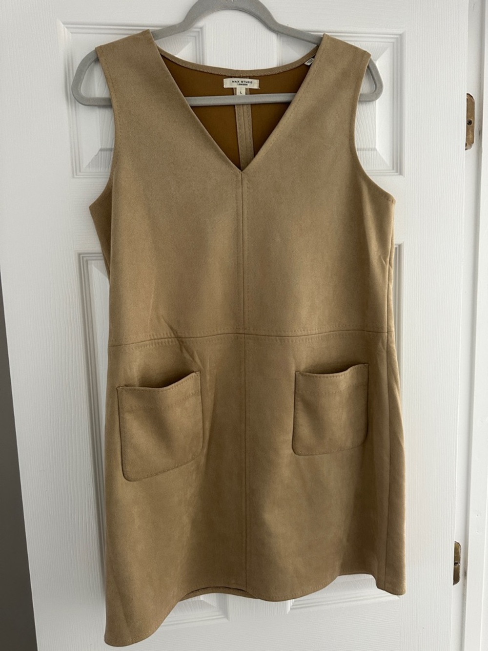 Max Studio Tan Suede-Look V-Neck Mini Dress with Pockets